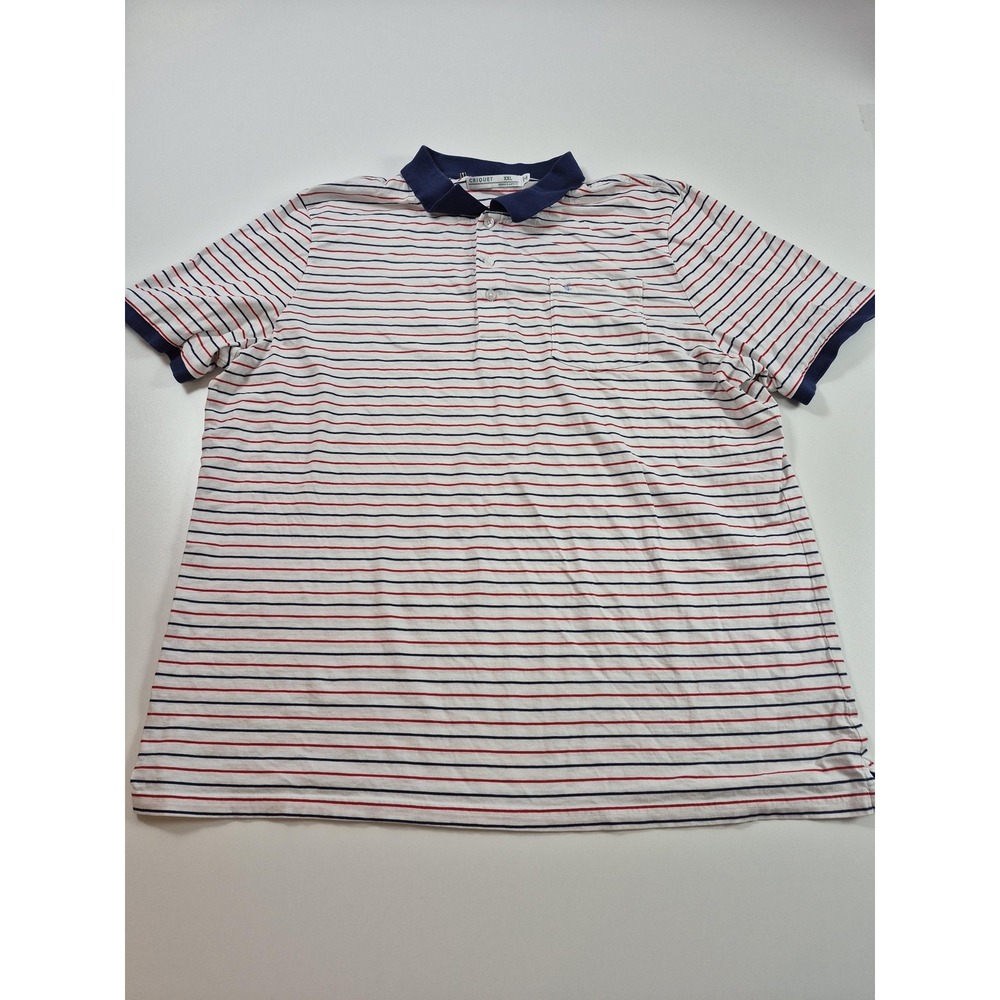 Criquet Polo Shirt Mens 2XL White Navy Red Stripe Pima Cotton Pocket Golf